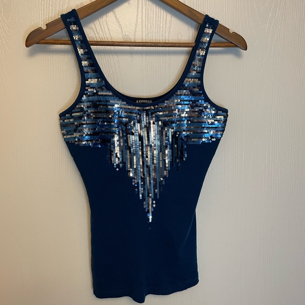Express XS Blue Tank Top with Sequins